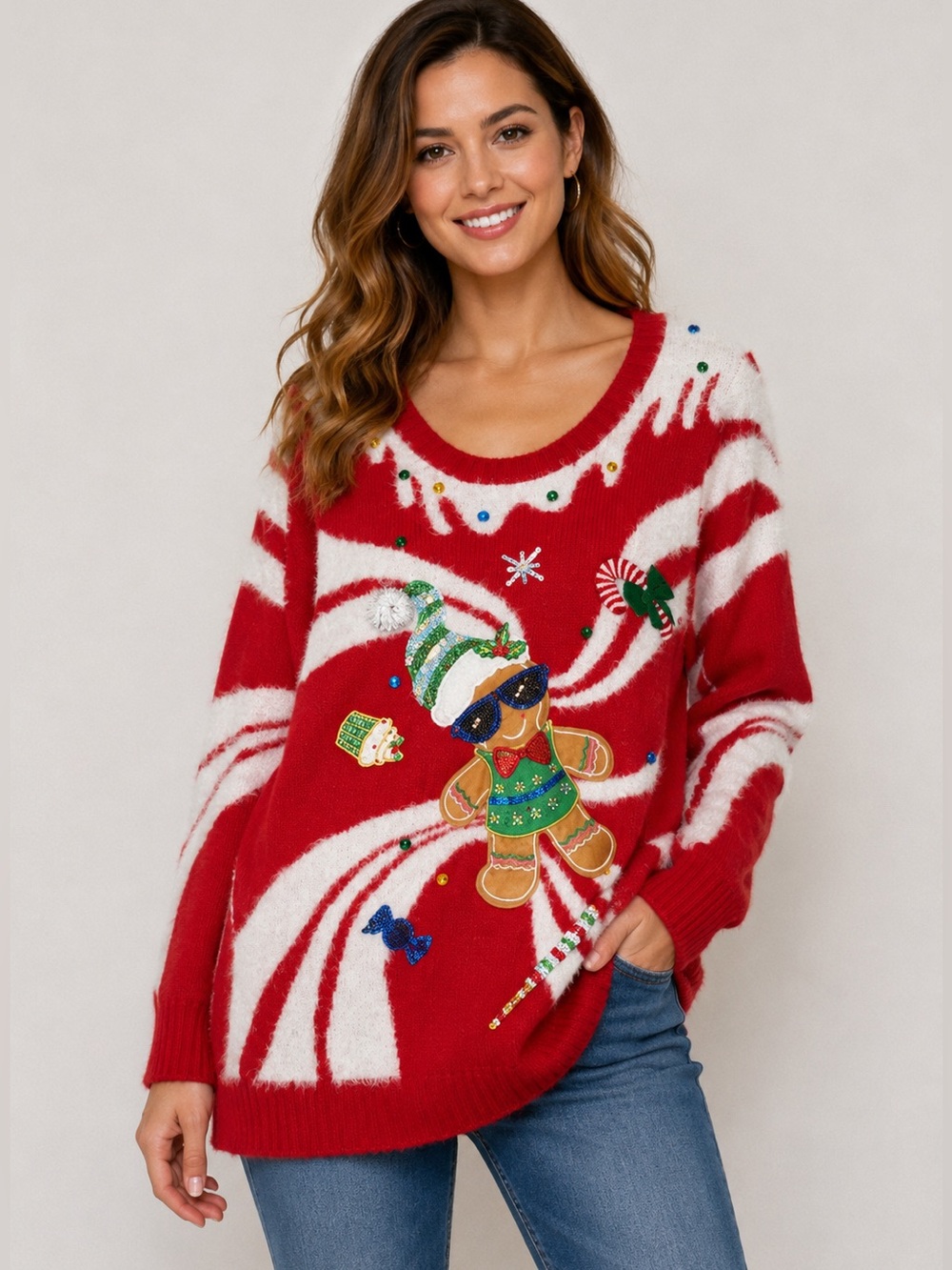 33 Degrees Red Gingerbread Christmas Sweater Festive Knit Women’s XL